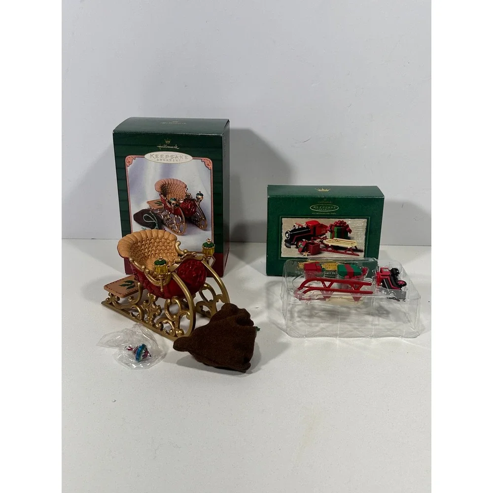 Hallmark Keepsake Ornaments Santa's Sleigh 2001 & Christmas Morning Treasures